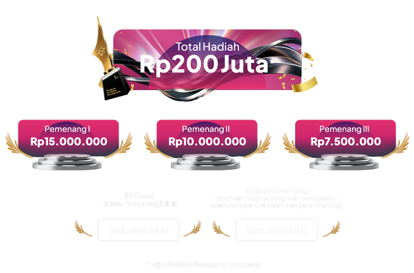 Total hadiah Rp200 juta. Pemenang I Rp15.000.000, Pemenang II Rp10.000.000, Pemenang III Rp7.500.000, 10 besar di luar pemenang Rp1.000.000, dan Special Awarding Rp5.000.000. Pajak hadiah ditanggung pemenang.